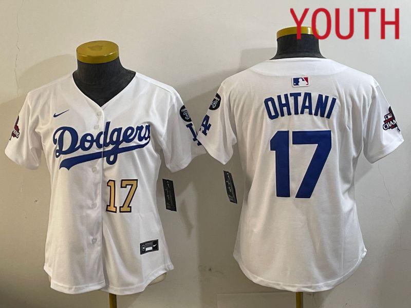 Youth Los Angeles Dodgers #17 Ohtani White Game 2024 Nike MLB Jersey style 12098